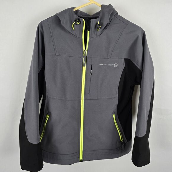 Free Country Warm Up Utility Jacket Men's M *** Full Zip Up Hooded Black Gray - Picture 1 of 16